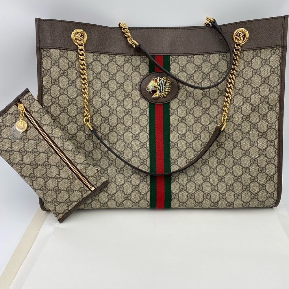 Women’s Gucci large Rajah supreme chain tote with pouch made in Italy